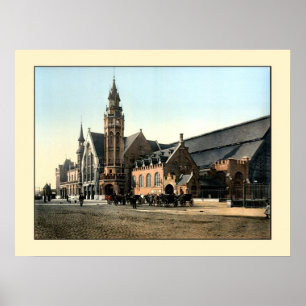 アンティーク1890色写真ブルージュ駅 ポスター