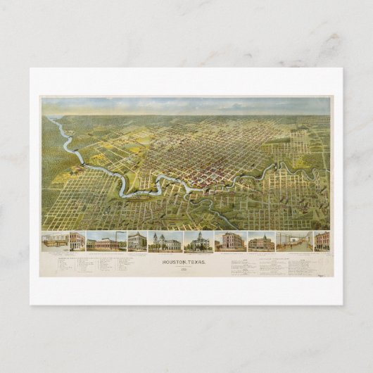 アンティーク1891ヒューストン,テキサス州,ポストカードの地図 ポストカード (正面)