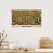 アンティーク1891米国テキサス州州フォートワースの地図 ポスター (キッチン)