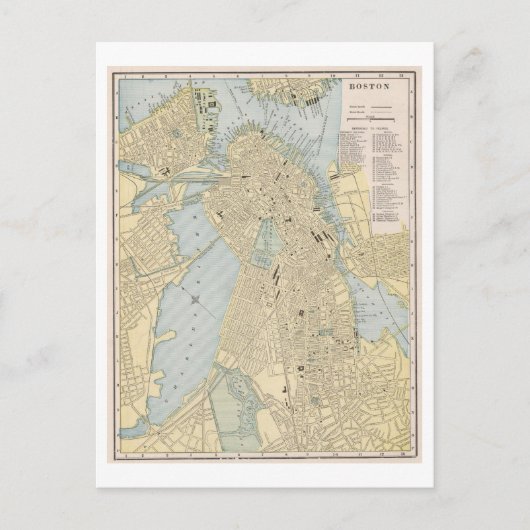 アンティーク1899マサチューセッツ州,ボストンの地図 ポストカード (正面)