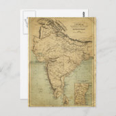 アンティーク19世紀のインドの地図 ポストカード (正面/裏面)