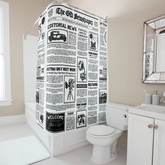 アンティーク1920フラッパー新聞ヴィンテージ白黒 シャワーカーテン (インサイチュ)