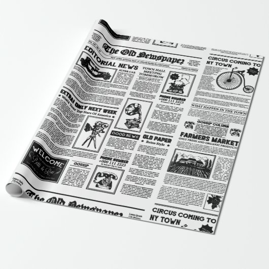 アンティーク1920フラッパー新聞ヴィンテージ白黒 ラッピングペーパー (アンロールド)