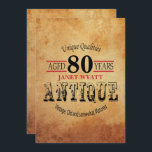 アンティーク80th誕生日 招待状<br><div class="desc">招待状テンプレートのアンティークヴィンテージスタイルテーマ。 カスタマイズイベント詳細、フォントスタイル、フォントの色このエレガントデザインは、どの誕生日時にも適しています。特別賓のための思い出に残る誕生日パーティーにしよう。 ⭐この製品は100%カスタマイズ可能です。グラフィックスや文字は、追加、削除、移動、サイズ変更、変更、回転などを行うのまわりにことができます。私の店のデザインの99%は重ねて作られている。これにより、簡単が向上し、各製品に完全に収まるように、グラフィックスと文字のまわりにのサイズを変更したり、移動したりできます。 他のZazle製品で「デザインの転送」を行い、Zazleアイテムの大半に合わせてデザインを調整することもできます。 （ボタンがページの右側にあります）一部の文字グラフィックは、ボックスに入力する準備が整っています。または、ボタンを使用して、追加、移動、削除、サイズ変更、またはフォントやグラフィックの変更を行うこともできます。 このデザインは、解像度ベクトル及び/又はデジタルグラフィックスを用いて作られ、プロフェッショナルプリント。⭐注：(これはプリント。Zazle製品のデザインはすべて「プリント」です（「この製品について」の項に特に記載がない限り）。デザインは、画面や製品に表示されるのとまったく同じように印刷されます。そのため、正しく収まるグラフィックや文字のサイズ変更を行い、スペルや言い回しが大きさ、色、フォントの好みに合うように変更してくださいもし。「デザイン」や必要な点については、siggyscott@comcast.netまたは私のストアリンクをご覧ください。    http://www.zazzle.com/designsbydonnasiggy?rf=238713599140281212 （コピー&ペースト）をお送りします救済。 ⭐その他の質問（発送、返金、印刷、製品など）は、Zazleま連絡たはMaker ⭐DIRECTLYをご覧くださ⭐。DesignsbyDonnaSiggyのサポートをストップお受けいただき、誠にありがとうございます。 © Donna Siegrist</div>