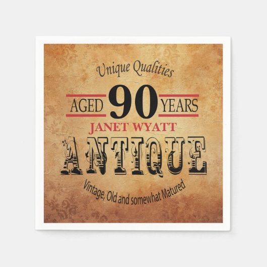 アンティーク90番目の誕生日デザイン スタンダードカクテルナプキン (正面)