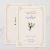 アンティーク アイボリーの野の花 春の結婚式 招待状 (正面/裏面)