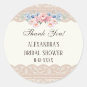 アンティーク　アイボリー　フラワーレース　ブライダルシャワー　サンキューメッセージ ラウンドシール (正面)