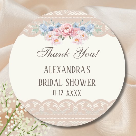 アンティーク　アイボリー　フラワーレース　ブライダルシャワー　サンキューメッセージ ラウンドシール