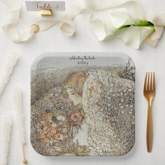 アンティーク アールヌーボー フラワー ブライダルシャワー ペーパープレート (ウェディング)