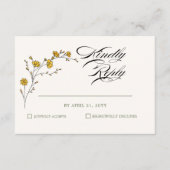 アンティーク イエロー フローラル ラスティック ウェディング RSVP エンクロージャーカード (正面)