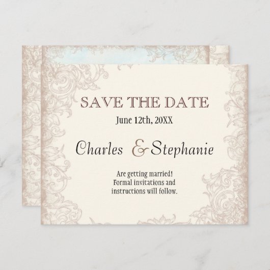 アンティーク イングリッシュ ローズ フラワースワール ウェディング セーブザデート (正面/裏面)