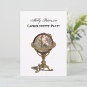 アンティーク・グローブ、白い背景のビーガン・バチェロレッテ 招待状 (スタンド正面)