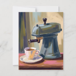 アンティーク コーヒーマシン ラテ 水彩画 サンキューカード