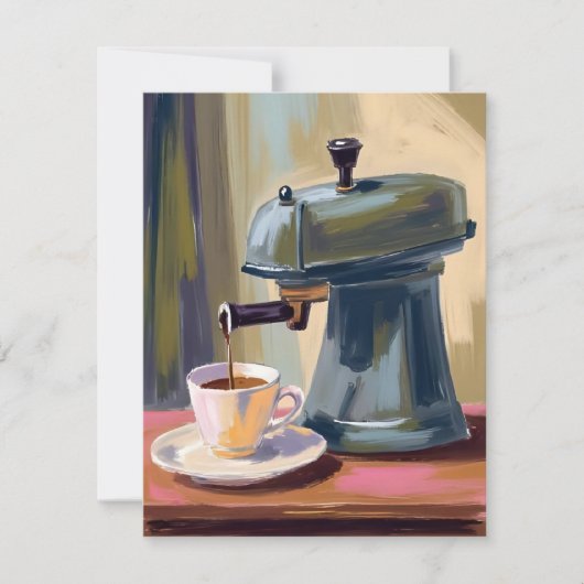 アンティーク コーヒーマシン ラテ 水彩画 サンキューカード (正面)