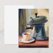 アンティーク コーヒーマシン ラテ 水彩画 サンキューカード (正面/裏面)