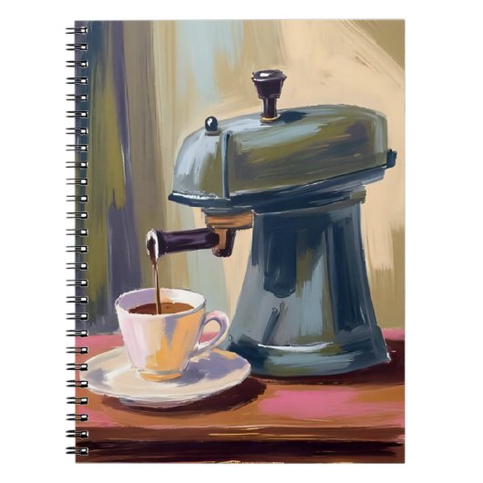 アンティーク コーヒーマシン ラテ 水彩画 ノートブック (正面)