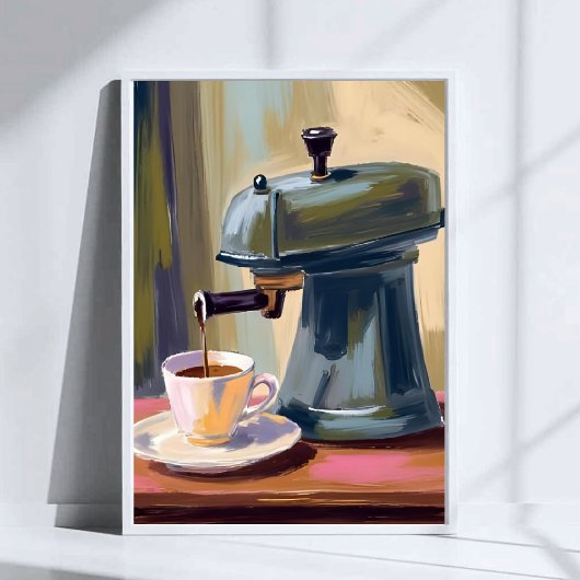 アンティーク コーヒーマシン ラテ 水彩画 ポスター