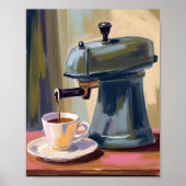アンティーク コーヒーマシン ラテ 水彩画 ポスター (正面)