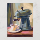 アンティーク コーヒーマシン ラテ 水彩画 ポストカード (正面)