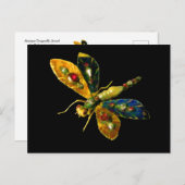 アンティーク ゴールド トンボの宝石, 黒のジェムストーン付き ポストカード (正面/裏面)