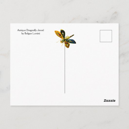 アンティーク ゴールド トンボの宝石, 黒のジェムストーン付き ポストカード (裏面)