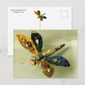 アンティーク ゴールド ドラゴンフライ ジュエル ジェムストーン ポストカード (正面/裏面)