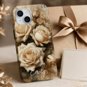 アンティーク シャビーシック クリームローズ コラージュ 名前入り Case-Mate iPhoneケース