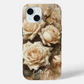 アンティーク シャビーシック クリームローズ コラージュ 名前入り Case-Mate iPhoneケース (裏面)