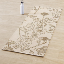 アンティーク セピア 植物画 フラワー パターン ヨガマット