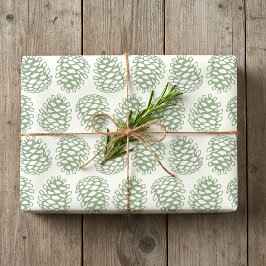 アンティーク・セージグリーンのクリスマス・モミの実 ラッピングペーパー