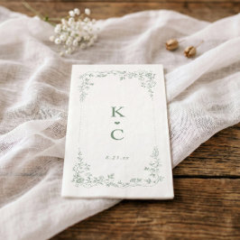 アンティーク・セージグリーンのフランス風フラワープリントの結婚式用ナプキン