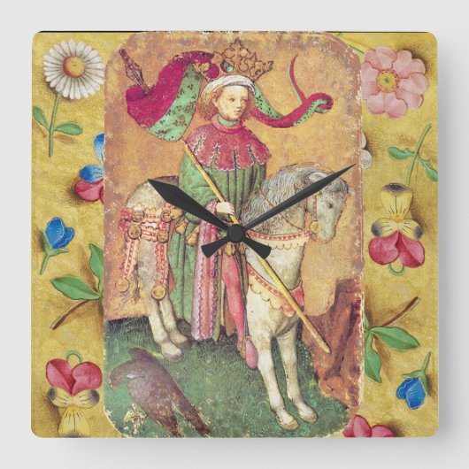 アンティーク・タロット/ドイツのコートカード/キング・オブ・《鳥》ハヤブサ スクエア壁時計 (正面)