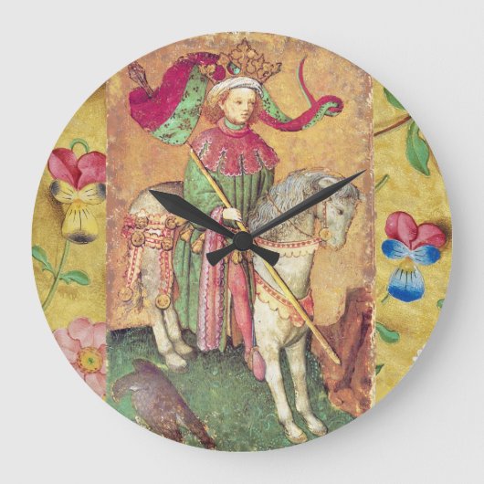 アンティーク・タロット/ドイツのコートカード/キング・オブ・《鳥》ハヤブサ ラージ壁時計 (正面)