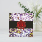 アンティーク ダマスク レッド ワックス シール モノグラム, 紫, 銀 招待状 (スタンド正面)