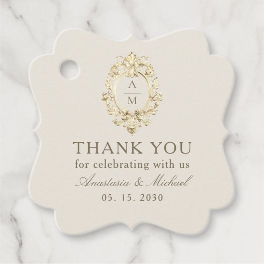 アンティーク・バロック・ゴールドクリームの結婚式のお礼 フェイバータグ (正面)
