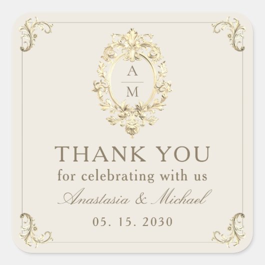 アンティーク・バロック ゴールド 結婚式 御礼 スクエアシール (正面)