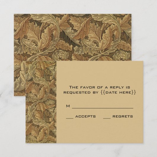 アンティーク ビクトリアン ウォーム オータム リーブス ウェディング 出欠カード (正面/裏面)