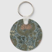 アンティーク ビクトリアン フラワー 柄 セージ テラコッタ キーホルダー (正面)
