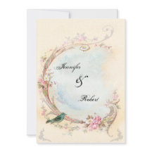 アンティーク ピンク ローズとロビンのウェディング 招待状