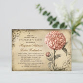 アンティーク ピンク 牡丹の素朴な婚約パーティー 招待状 (スタンド正面)