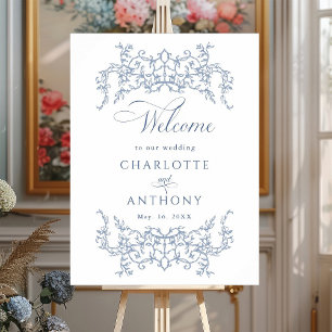 アンティーク フラワー フレーム ダスティブルー ウェディング ウェルカム ポスター