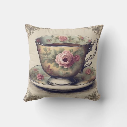 アンティーク フレンチカントリー シャビー シック フローラル ティー カップ クッション (裏面)