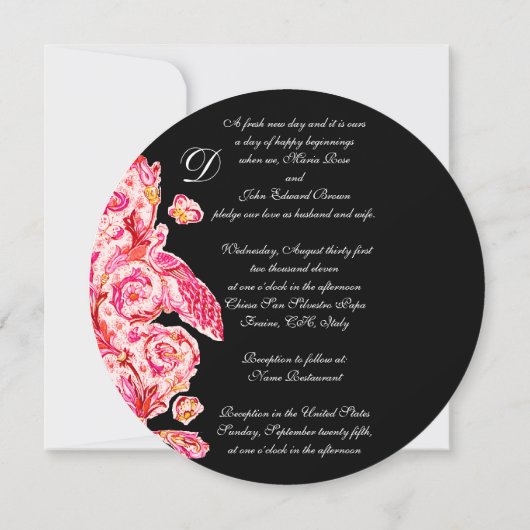 アンティーク フロレンティアンピンク ブラック フラワーモノグラム 招待状 (裏面)