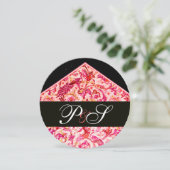 アンティーク フロレンティン ピンク ブラック フローラル モノグラム 招待状 (スタンド正面)