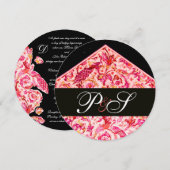 アンティーク フロレンティン ピンク ブラック フローラル モノグラム 招待状 (正面/裏面)