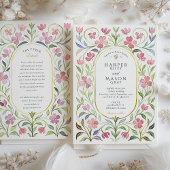 アンティーク フローラル ウォーターカラー ウェディング 招待状