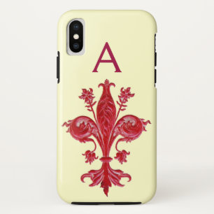 アンティーク フローレンティン レッド リリー,FLEUR DE LIS, モノグラム iPhone XSケース