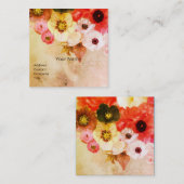 アンティーク ブラウン レッド ホワイト ローズとアネモネの花 スクエア名刺 (正面/裏面)