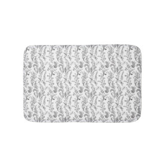 アンティーク ブラック ホワイト トワル フラワー 模様 ビンテージ バスマット