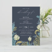 アンティーク·ブルー·イングリッシュ·フローラズ結婚 招待状 (スタンド正面)